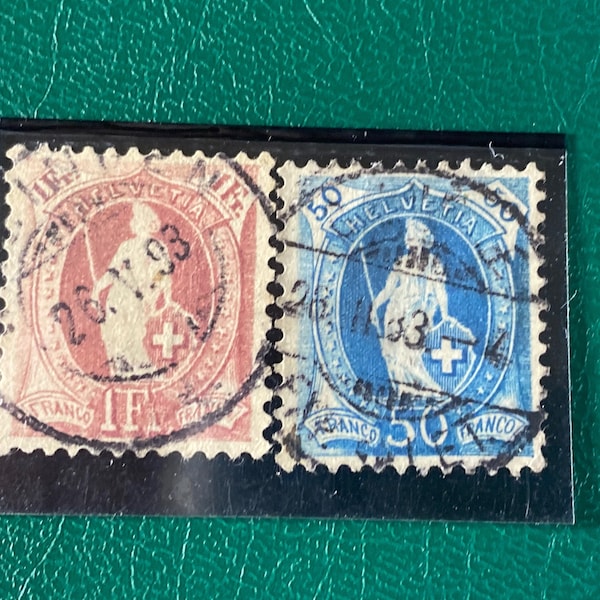 Schweiz 1889 - Zumstein Nr. 70B und 71B – „Stehende Helvetia“, Lot von 2, seltene Briefmarken aus dem 19. Jahrhundert, Sammlerstempel