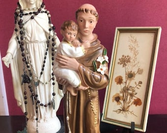 Heiliger Antonius von Padua und das Kind in Gips &quot;Wundertäter&quot; / religiöse Statue / Heiliger Antonius / Vintage religiöse Ikone / Kunst