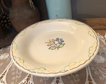 Fruit Bowl Cake Stand Compotier Blue White 19th century Vintage French SALINS Terre de fer Pattern CHEVREUSE Rustic Kitchen China France