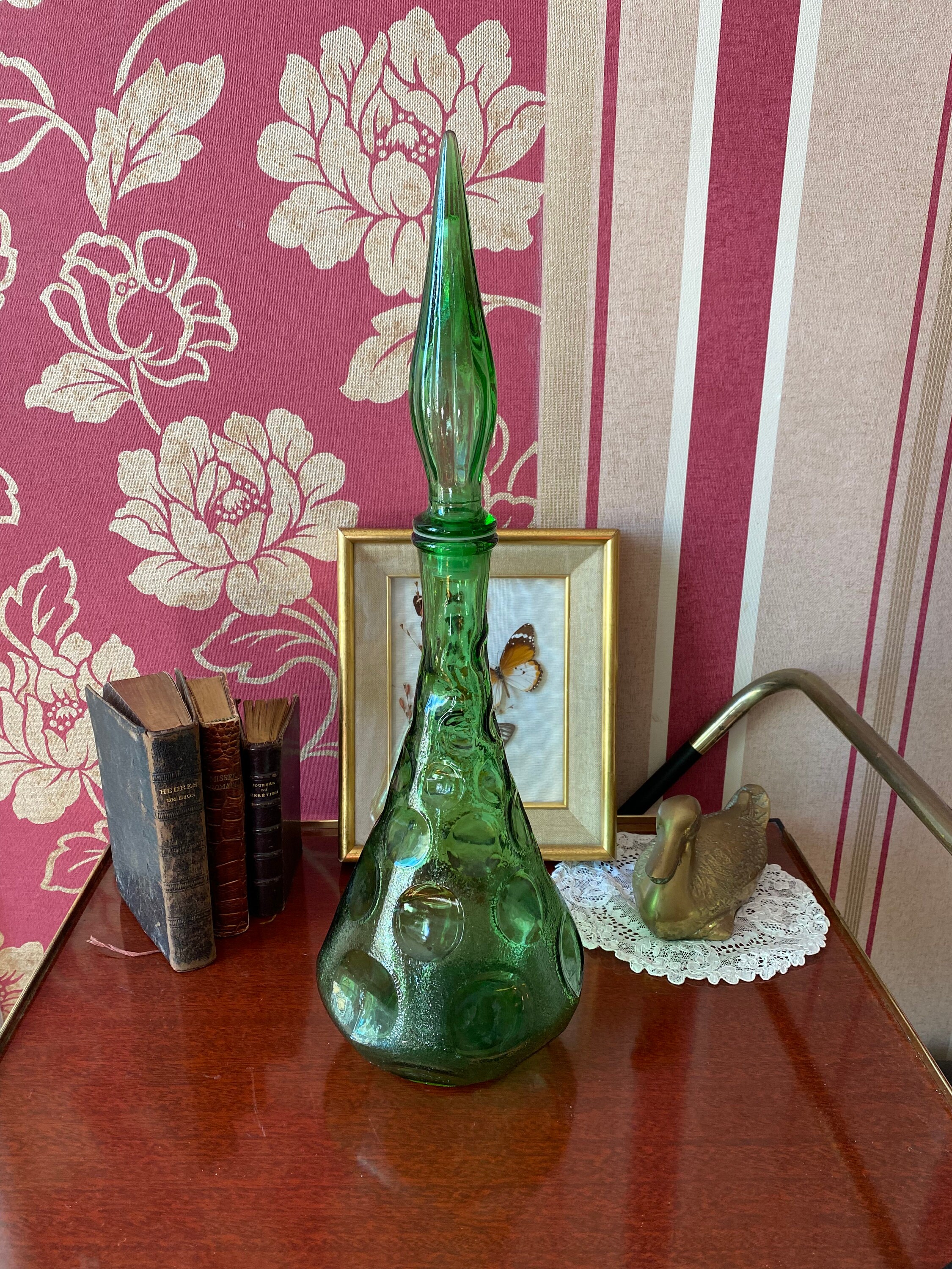 Décanter de Bouteille Génie Verte, Empoli Italien Vert Décoration Verre Carafe, Carafe Vintage Empol