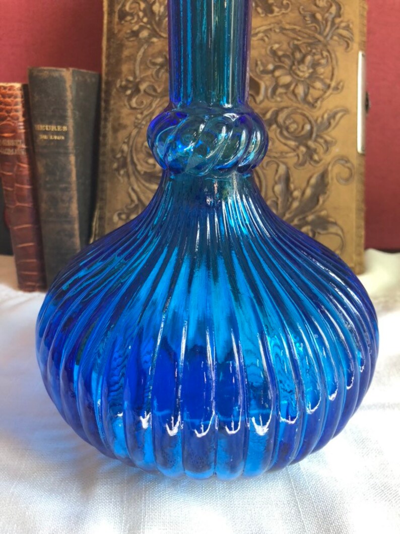 Genie bottle Italian/empoli bubble blue decoration carafe | Etsy