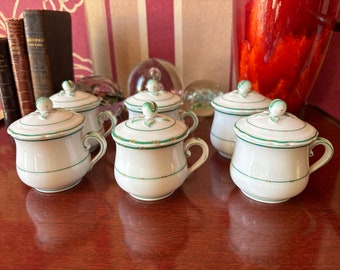 1850’s, Ancien service de 6 pots à crème en porcelaine signés, objet de collection, vaisselle française,