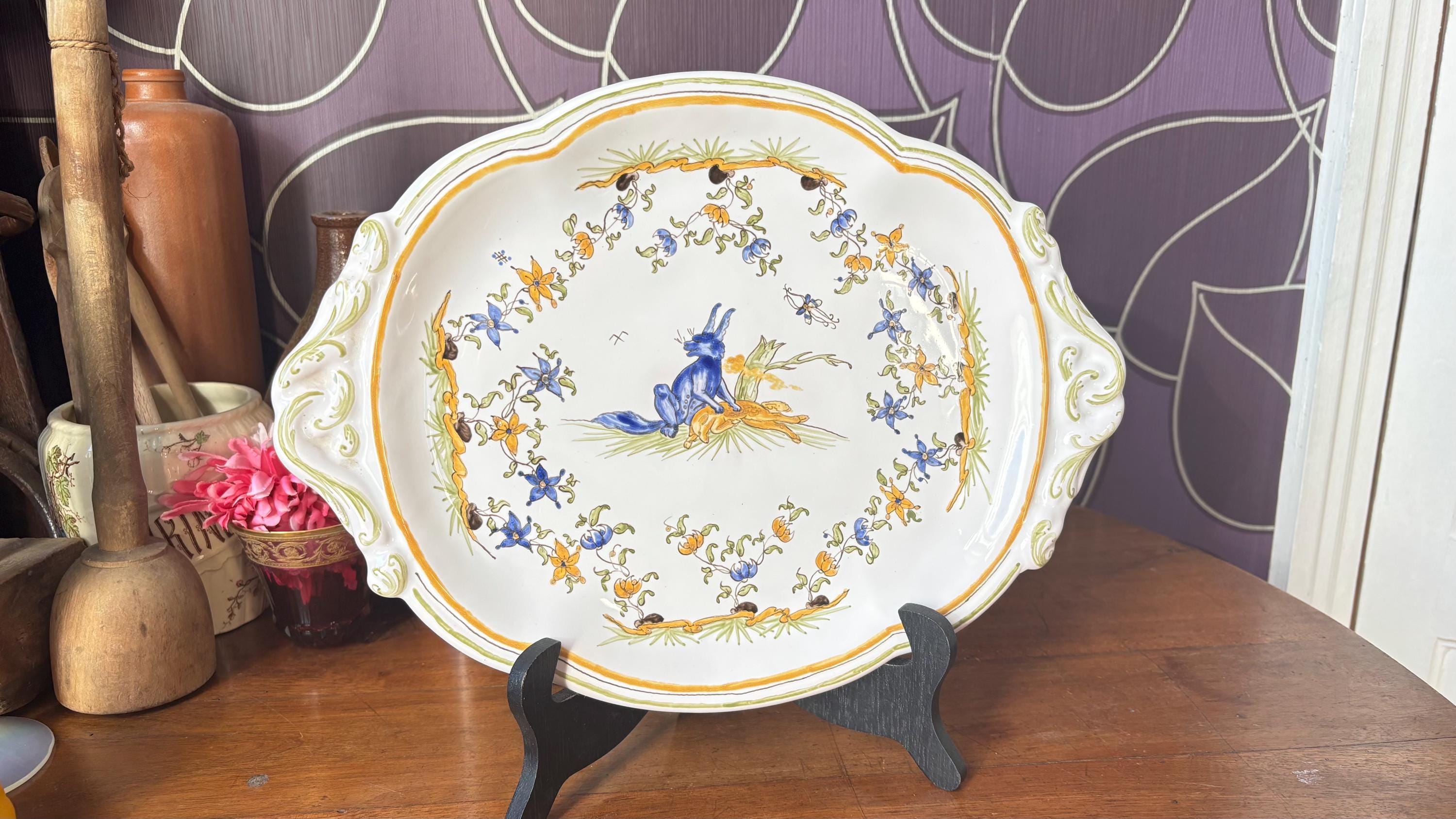 南フランス ムスティエ 花と蝶の装飾 飾り皿 大皿 【公式通販】