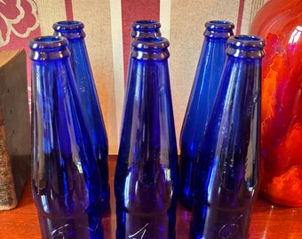 6 Vintage blue bottles, cobalt color, 6 Blue glass bottles Set of 6 bottles Interior decoration