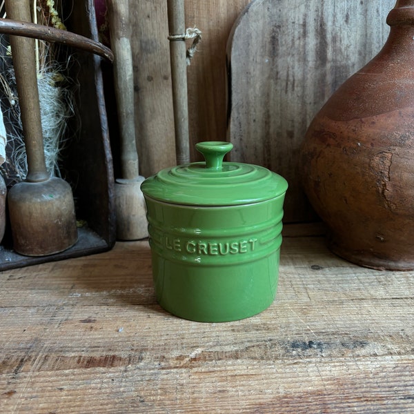 French vintage Le Creuset storage jar, French kitchen, storage jar, French kitchenware