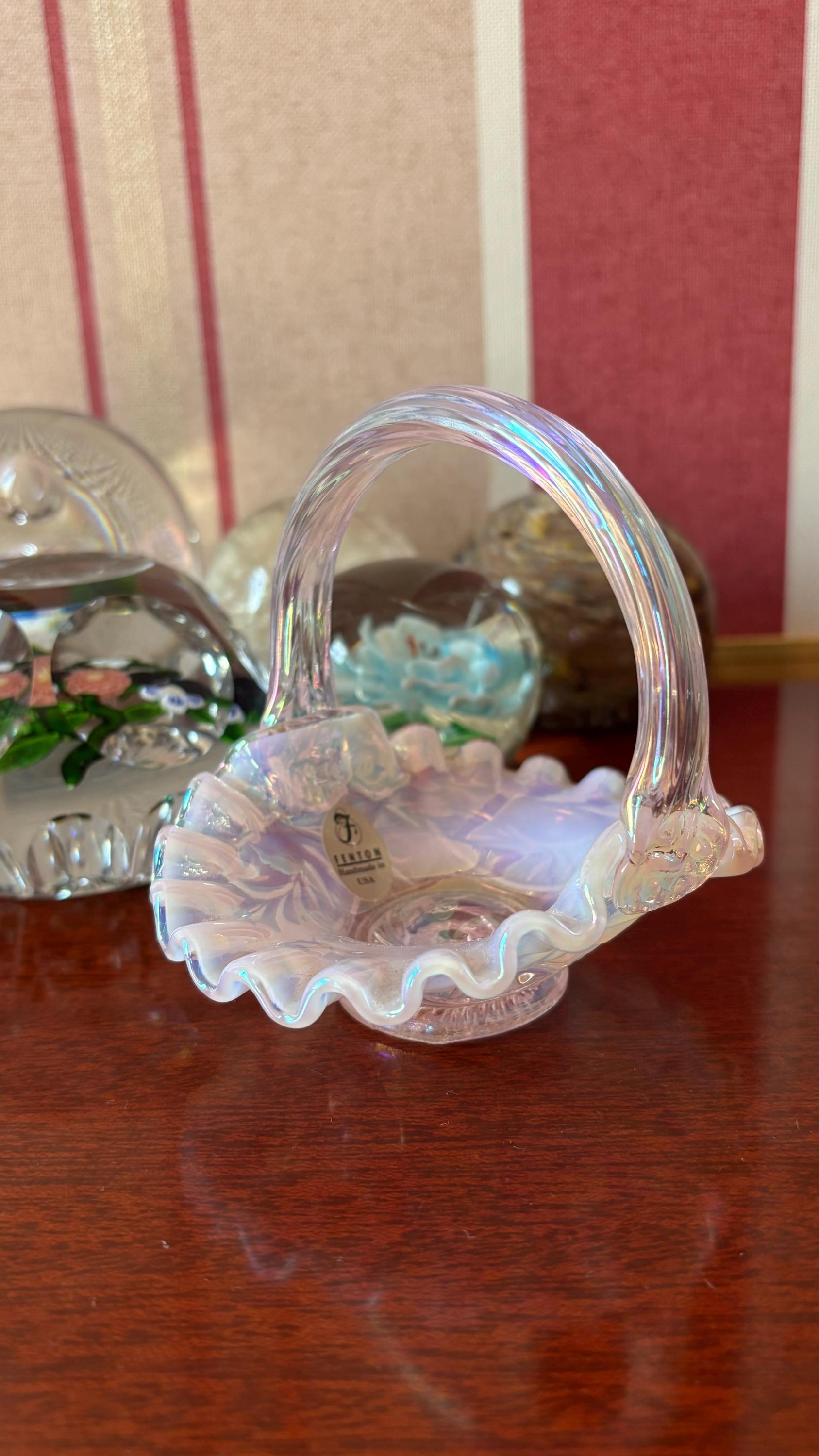 Fenton フェントン ウランガラス アートガラス バスケット カゴ 置物 Fenton フェントン ウランガラス アートガラス バスケット カゴ 置物