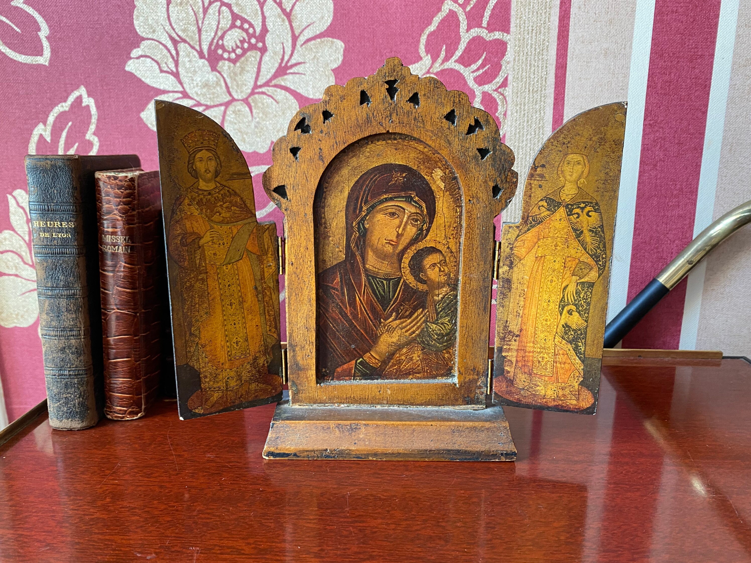 Icône Triptyque Vierge Orthodoxe, Triptyque Jésus-Christ-Grecs Orthodoxes Icônes Byzantines