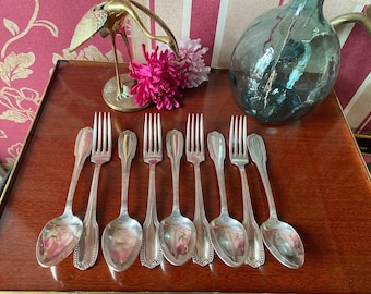 silverware, 9 Antique French Silver Plated table, 5 spoons and 4 forks, 120 grammes