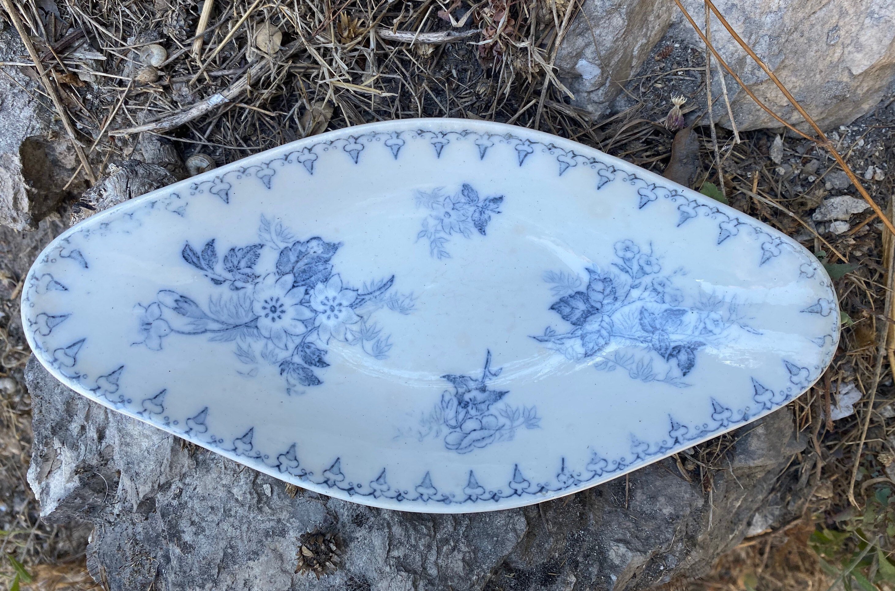 Transferware Serving Dish Plate in A Oval Shape From Sarreguemines U&cie - Terre de Fer France Early