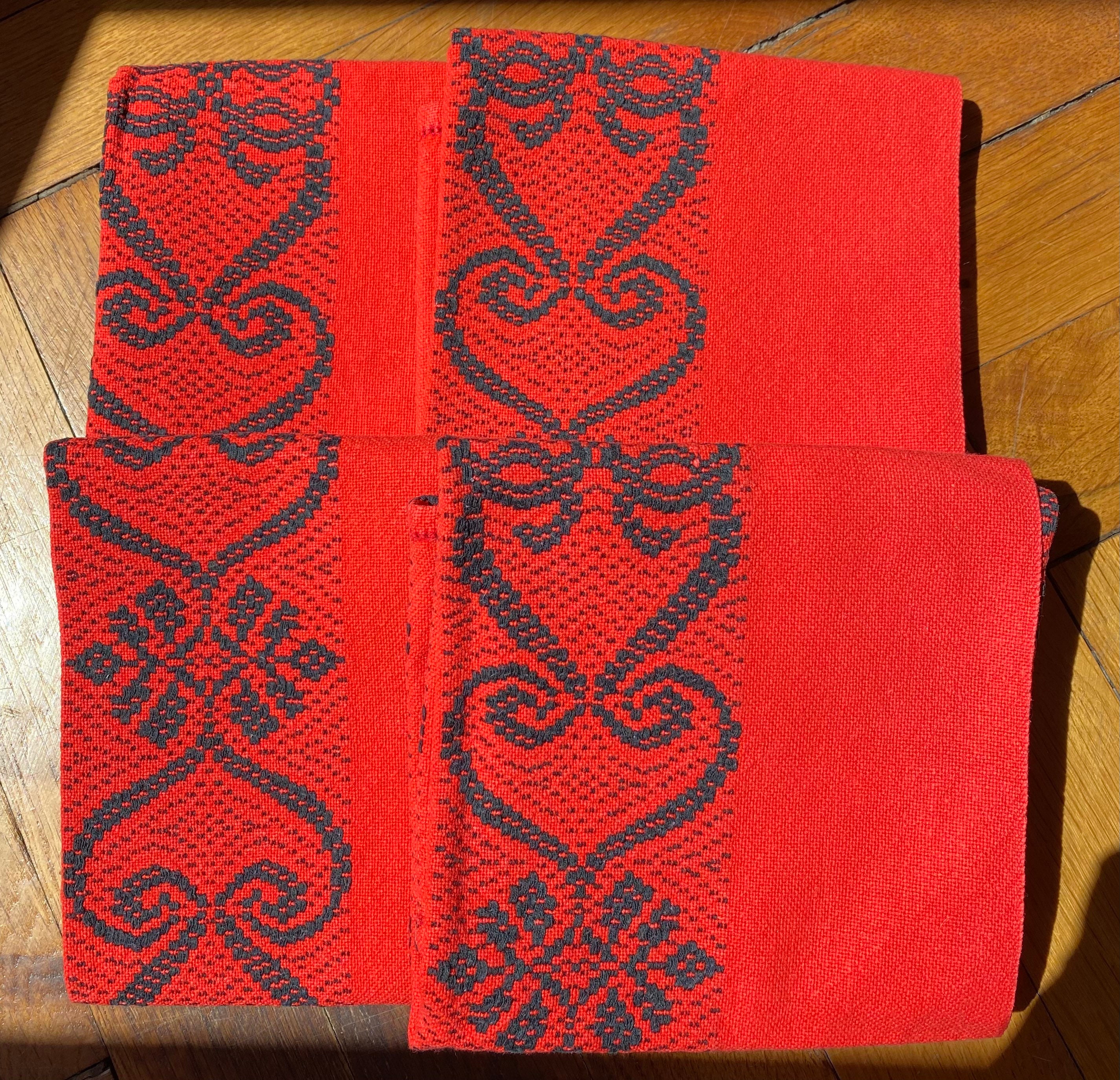 Set 4 Table Mats Red & Blanck Coton Serviettes, Linge de Table, Français Pays