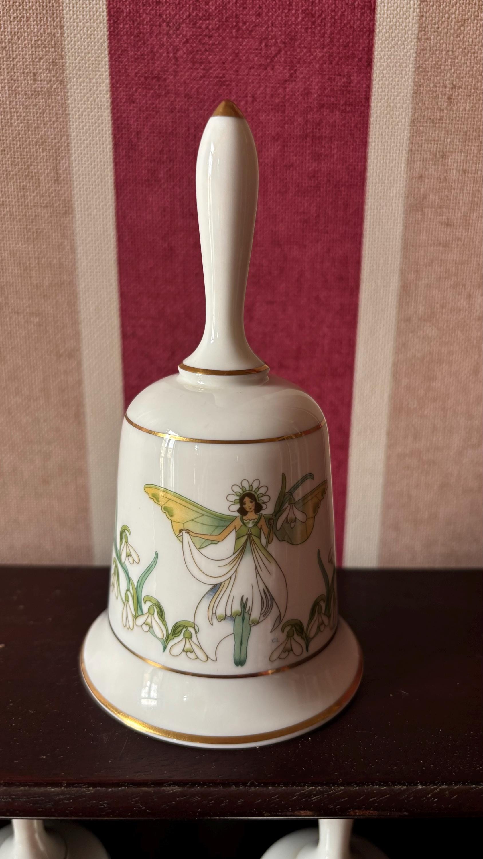 【希少】FRANKLIN PORCELAIN 花の妖精 磁器製ベルコレクション Vintage Franklin Mint Porcelain Flower Fairy Bells 1979s, Gold