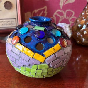 Antique handmade ceramic flower vase - Mosaic of pottery fragments - Pop Art - 1970s