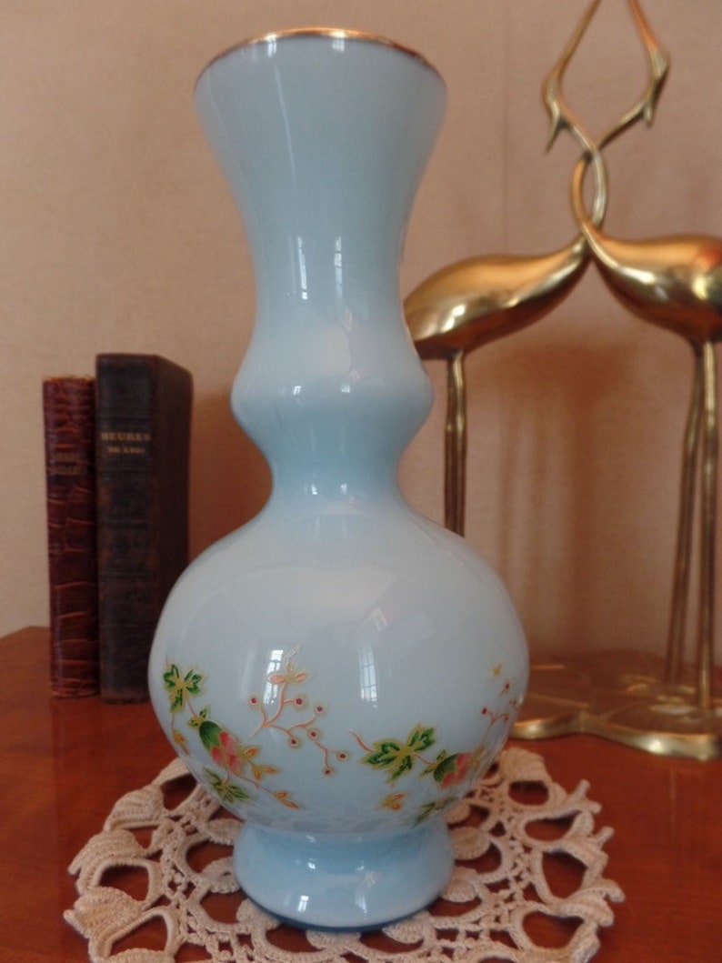 Blue Opaline vase 1960s milk glass French vintage vase Etsy