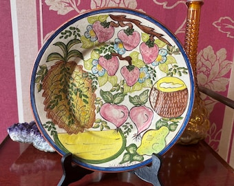 Oliverio - Portugal, Decorative clay pottery plate signed Alexanorina, Rare find, Hand painted, Art pottery Portugal