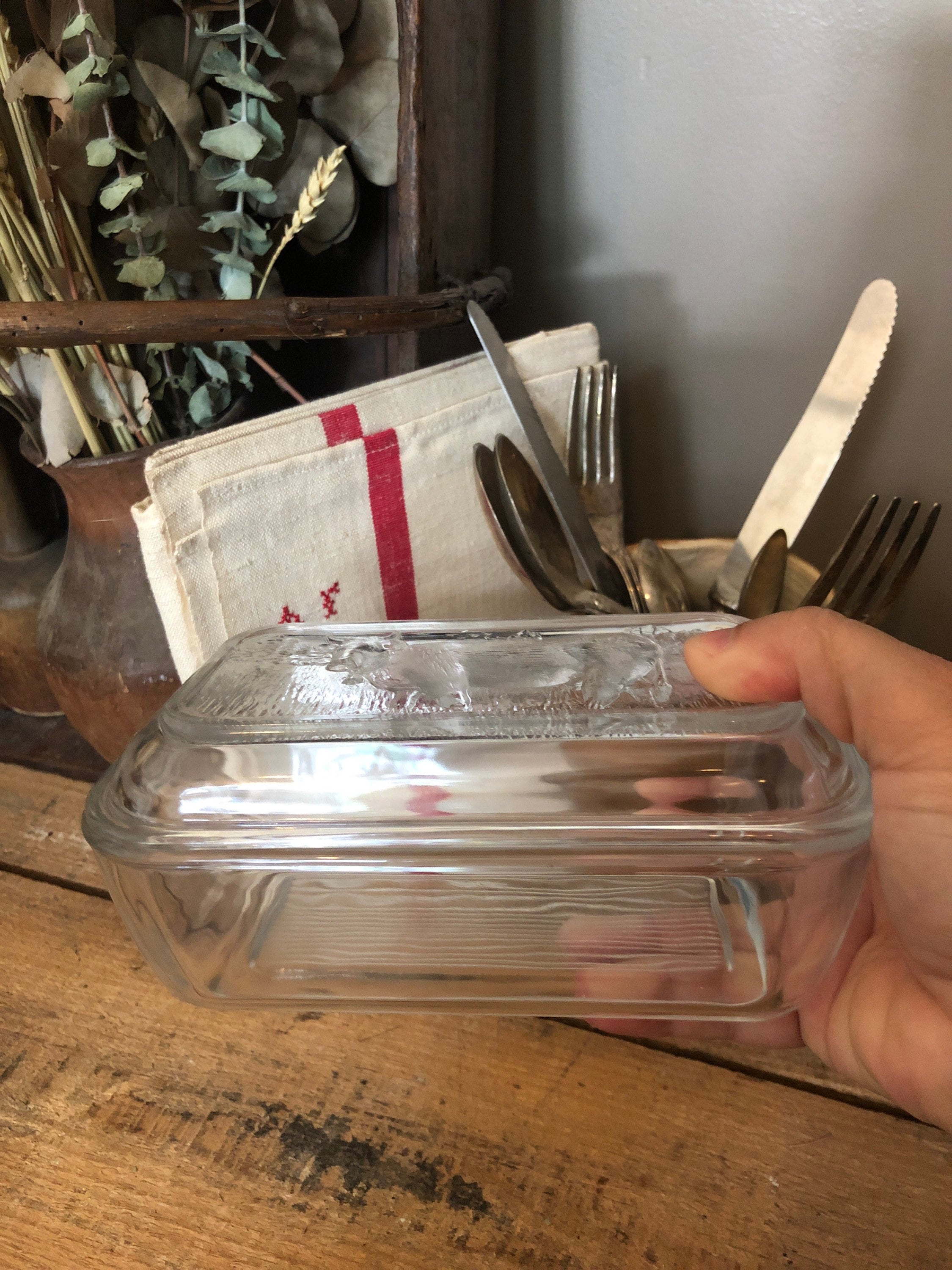 Butter Dish / Refrigerator Containing / Butter Flat Ribbed Etsy