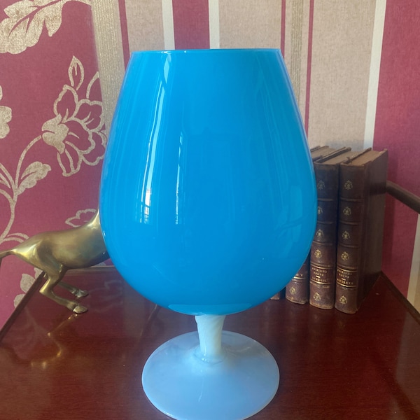 XXL blue Opaline vase, 1960s milk glass, French vintage vase, shabby chic decor