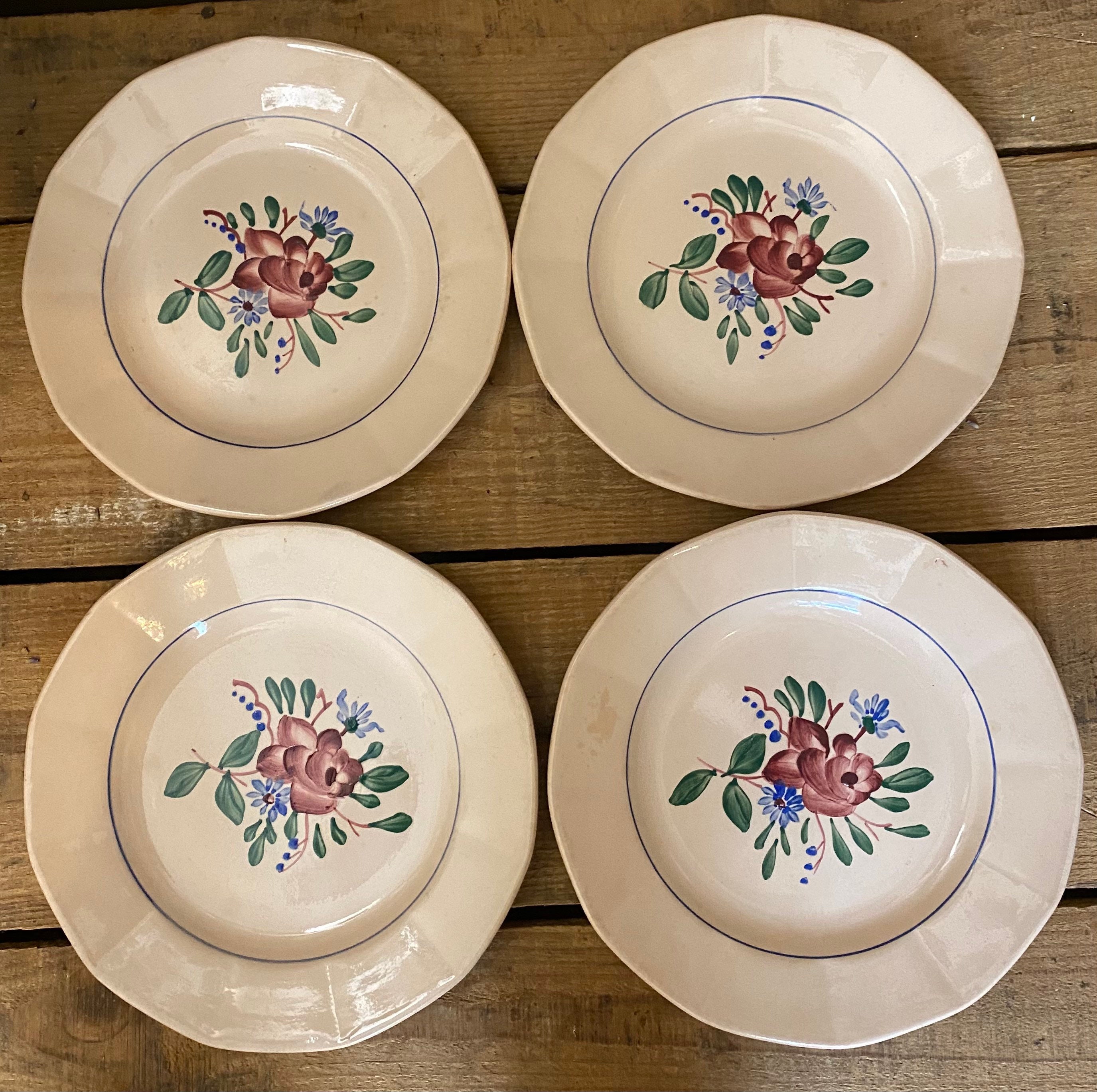 4 Assiettes à Dessert Vintage Digoin Sarreguemines Made in France, Assiette Ancienne, Ferme de Campa