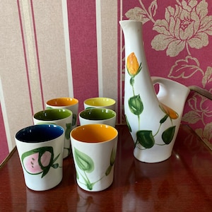 Poterie du Marais, Lemon Branch Pitcher and Tumblers, Lemonade Set with Pitcher and 6 Ceramic Tumblers, Lemonade Service