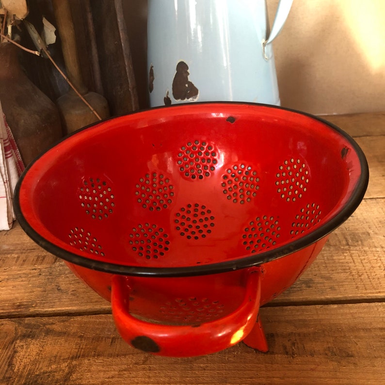 Vintage french white enamel colander enamelware sieve Etsy