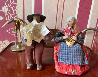 Français vintage couple de santons de Provence, Paire de poupée terracota