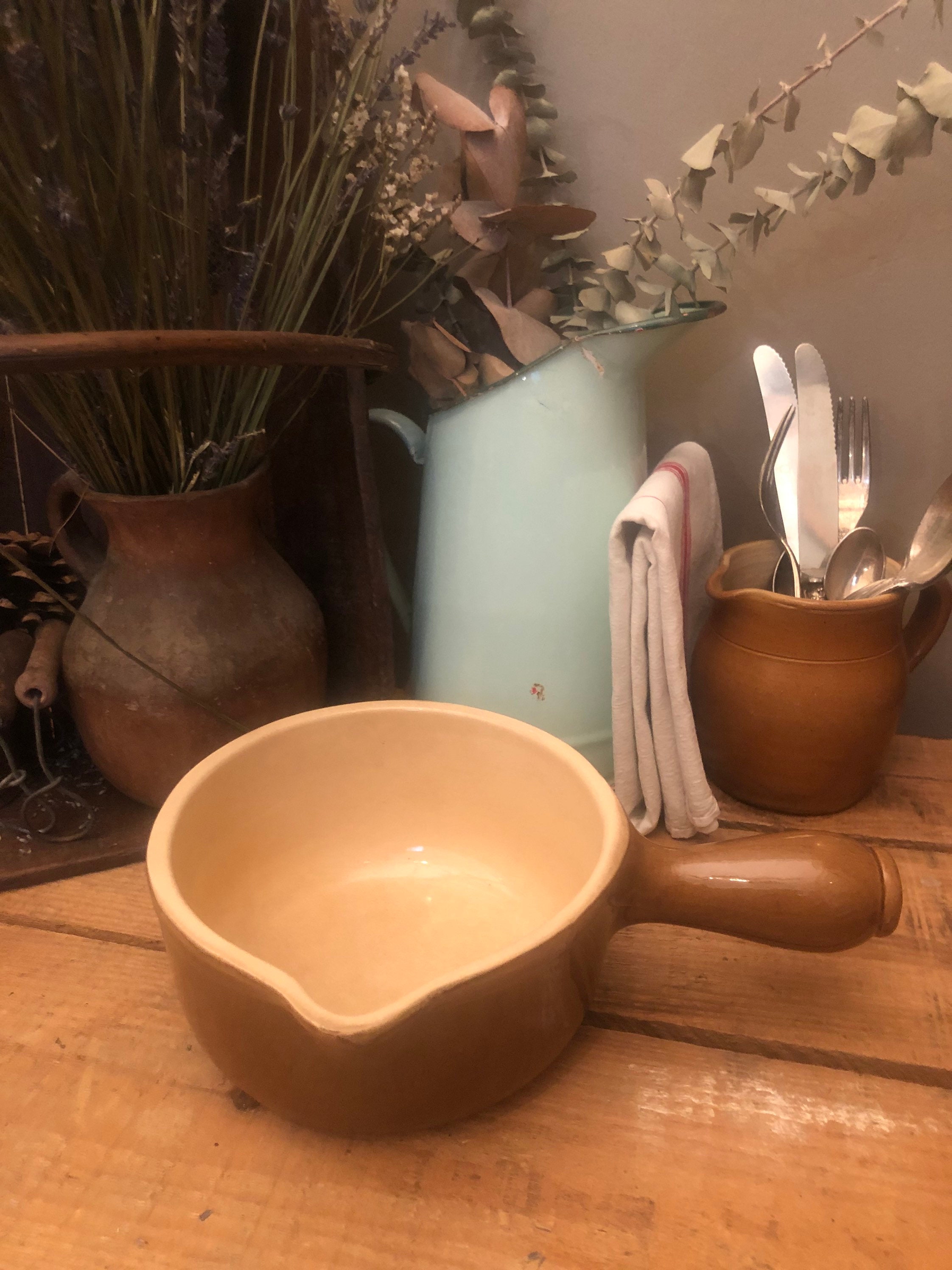 La Bourguignonne France Caquelon, Poêlon en Terre Vernissée, Cuisine Vintage, Ustensile de 1970, Émi