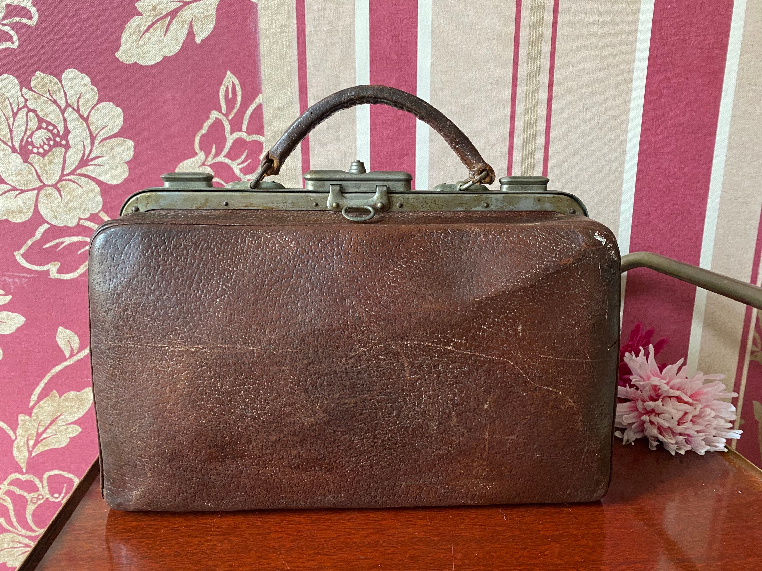 Antique Canvas Gladstone Bag 1800s Victorian Foldable Travel 