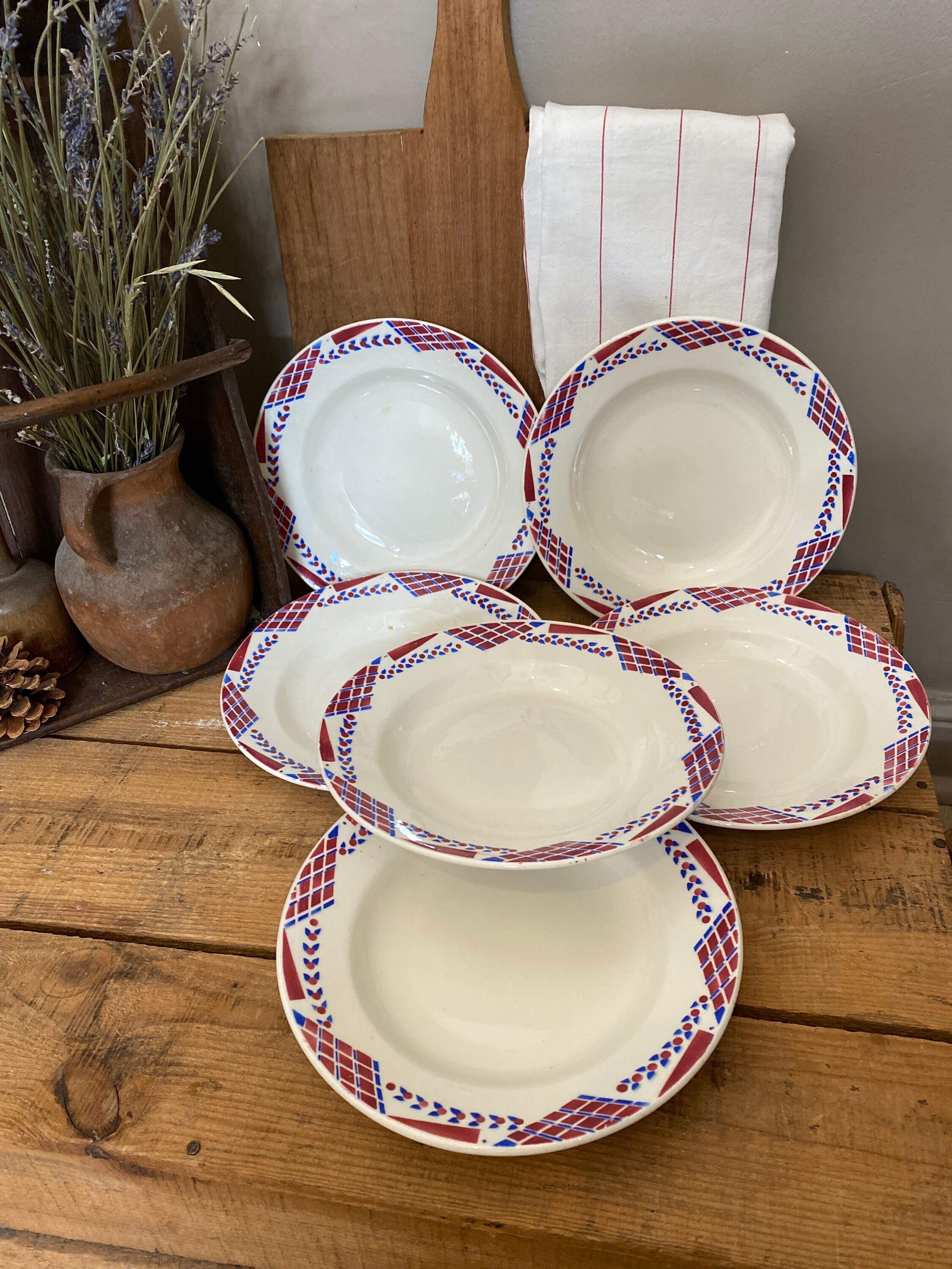 French Antique Hollow Plate X6 Pattern Deauville, French Manufacture Saint Amand - Céranord