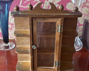 Vintage miniature cabinet of curiosities | Wooden dollhouse display case with glass door | Collectible wall display