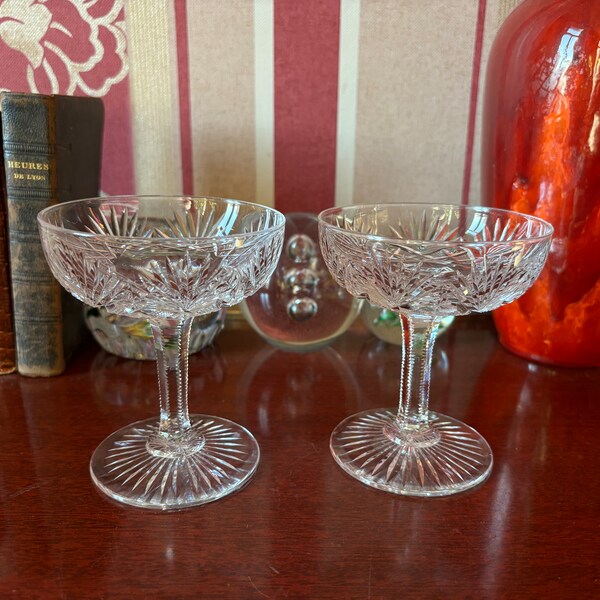 SAINT LOUIS Gaverni Pattern, Antique Crystal  champagne Glass X2 , Set of 2 , Gift Idea