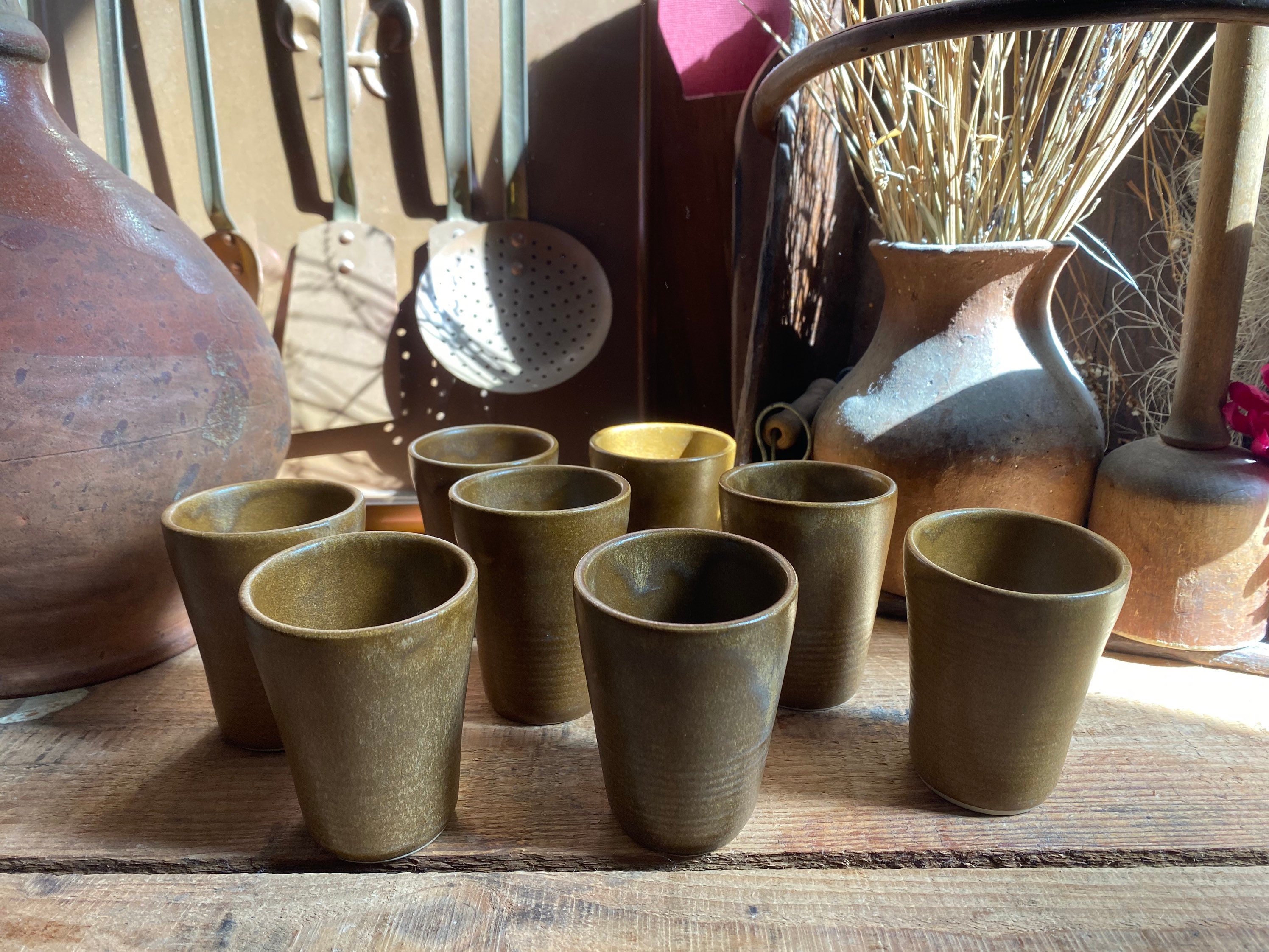 Set of 4 Grespots Digoin French Vintage Stoneware Mugs