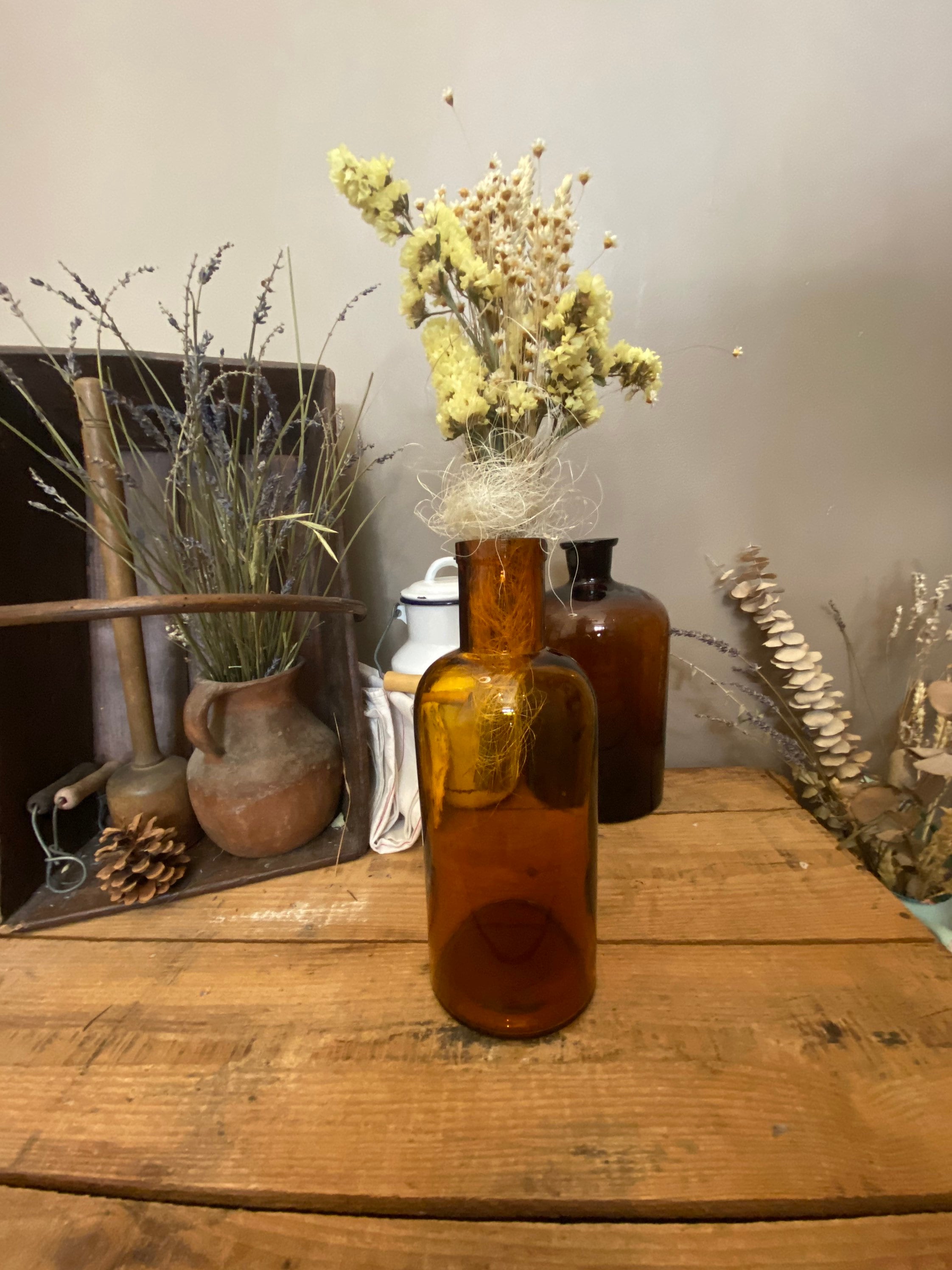 Ancien Flacon à Pharmacie Antique en Verre Ambré, Antique Apothecary Bottles, Authentic Pharmacy Jar