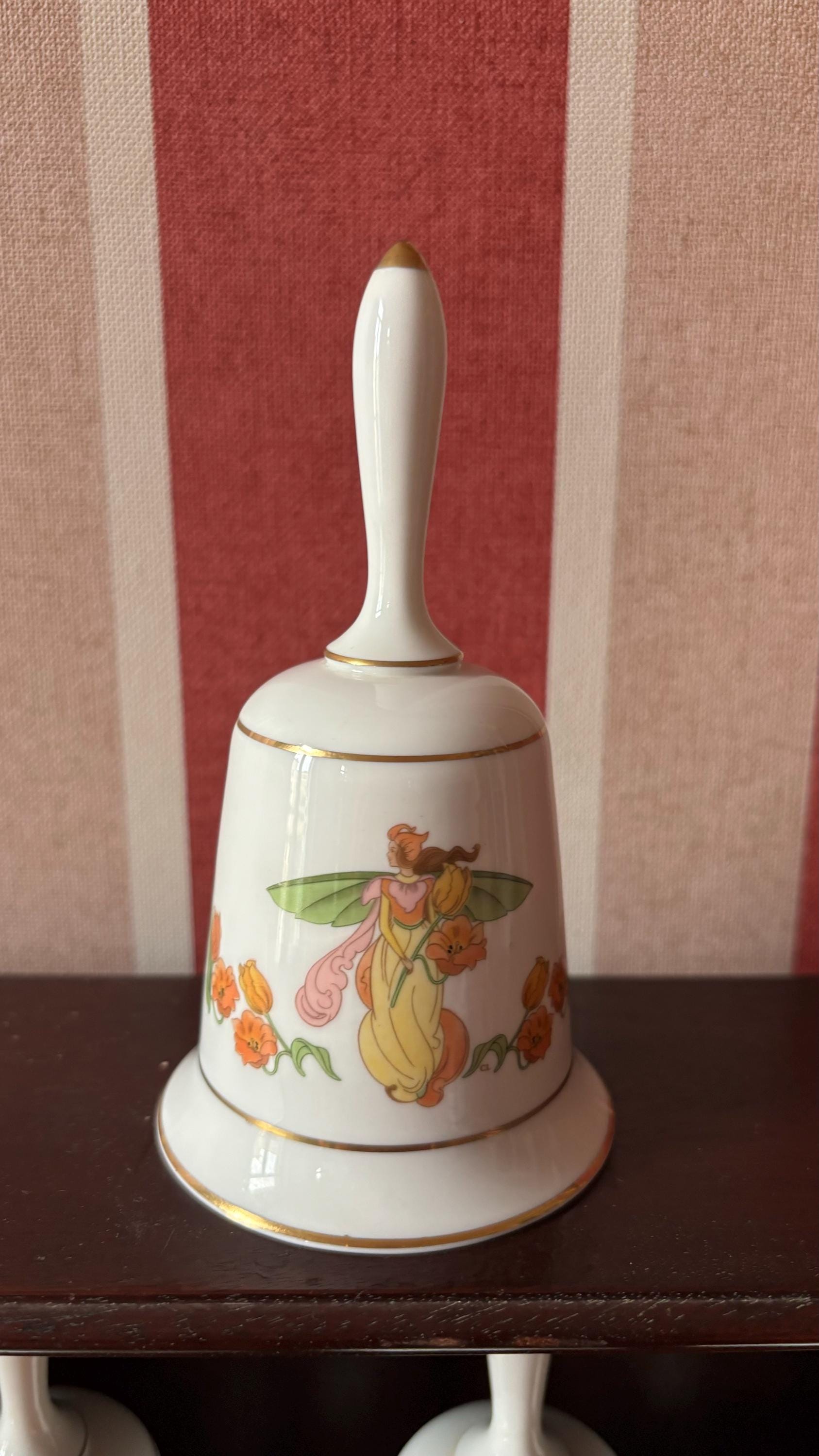 【希少】FRANKLIN PORCELAIN 花の妖精 磁器製ベルコレクション Vintage Franklin Mint Porcelain Flower Fairy Bells 1979s, Gold