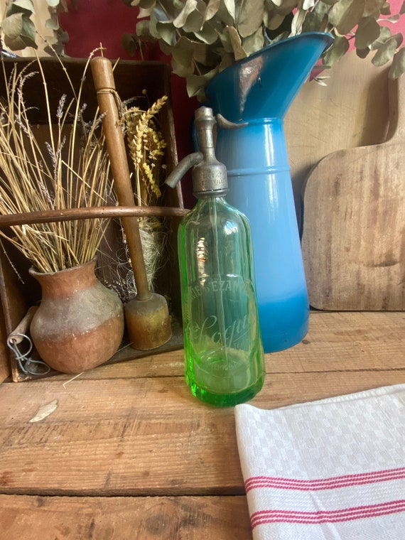 Vintage Green Glass Seltzer Bottle Glass Soda Siphon Barware Etsy
