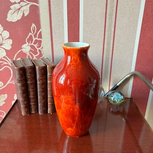 BOCH La Louvière Art Deco Vase Orange/Red, Boch Frères Keramis Antique Glazed Ceramic Vase Art Deco Floral Art Nouveau