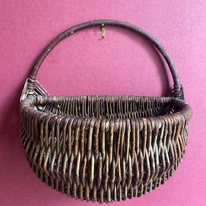 Rustic antique French basket, unique artisanal handcrafted, stunning pretty vintage French basket