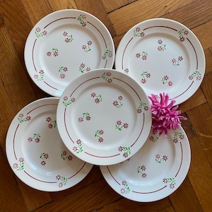 French Antique earthenware Dinner X 5, Badonviller, flower pattern, ironstone