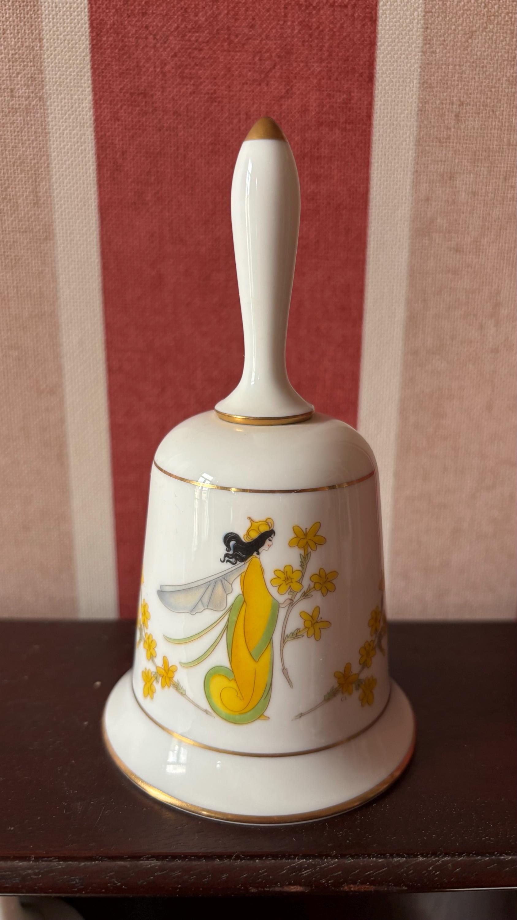 Vintage Franklin Mint Porcelain Flower Fairy Bells 1979s, Gold