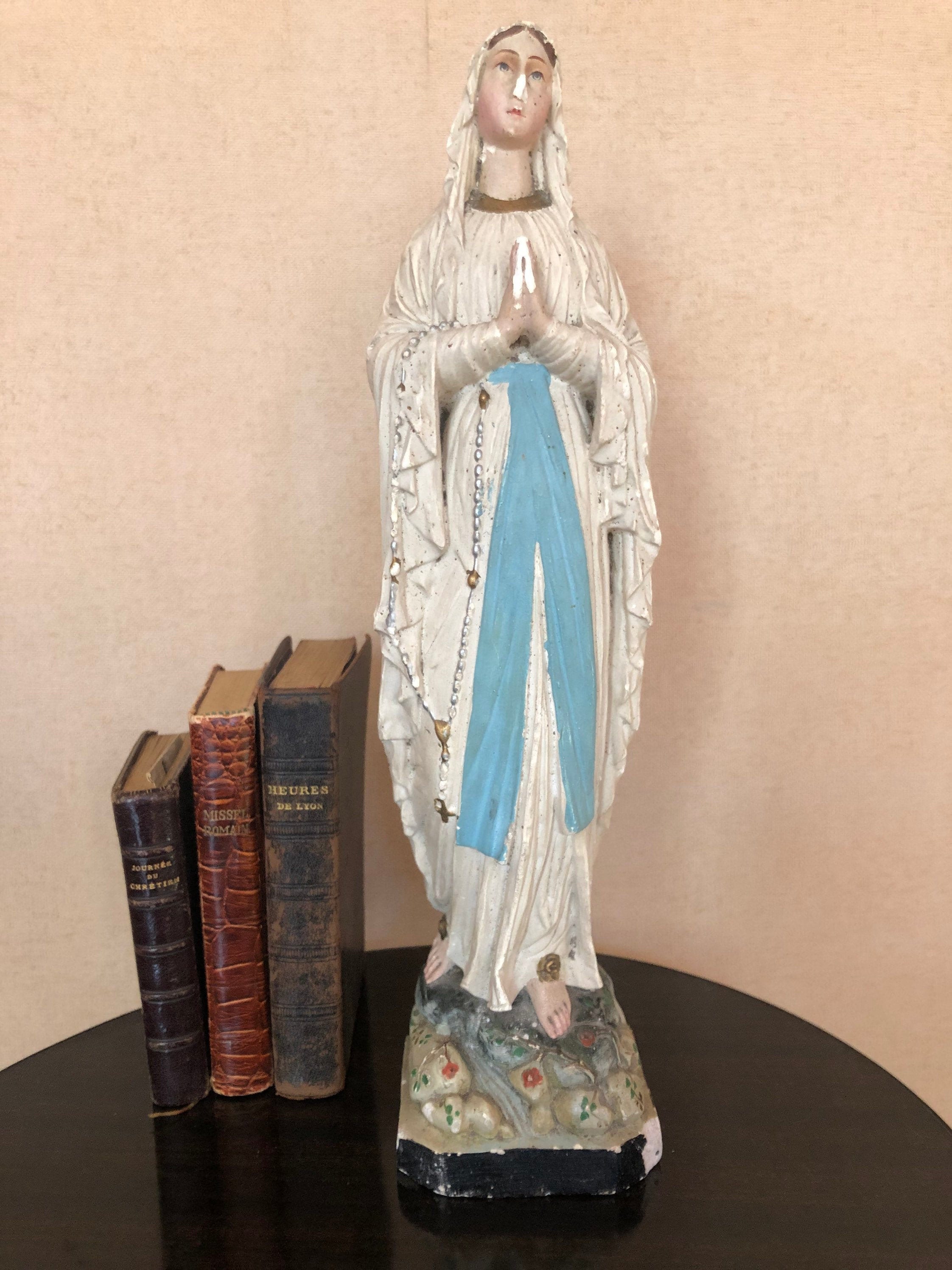 Antique Français Statue Vierge Marie | 14.17Po Signé Dispons