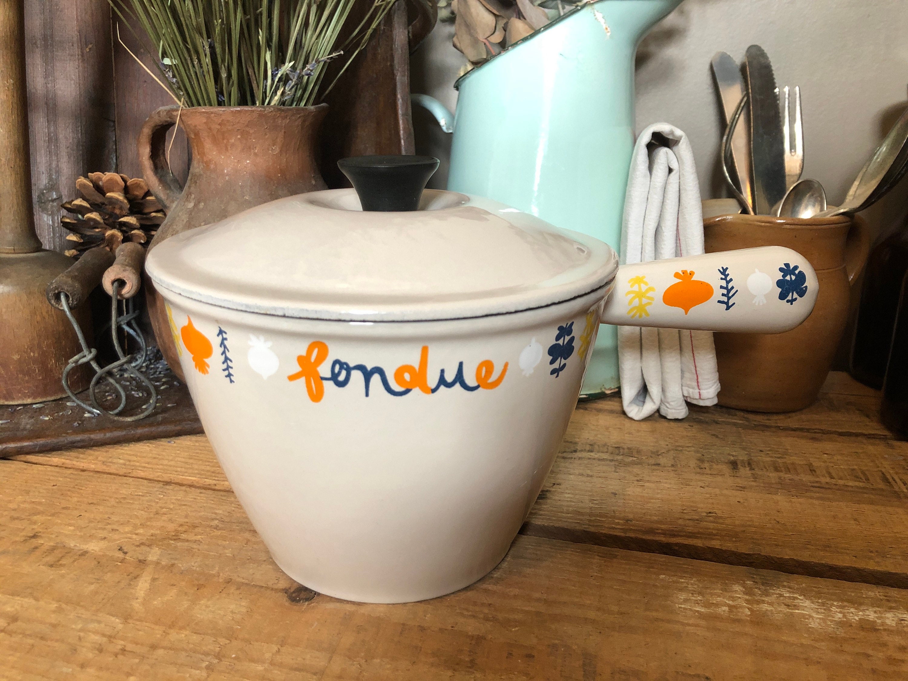 Le Francais Vintage Le Creuset Poêlon avec Couvercle, Caquelon Fondue Bourguignonne