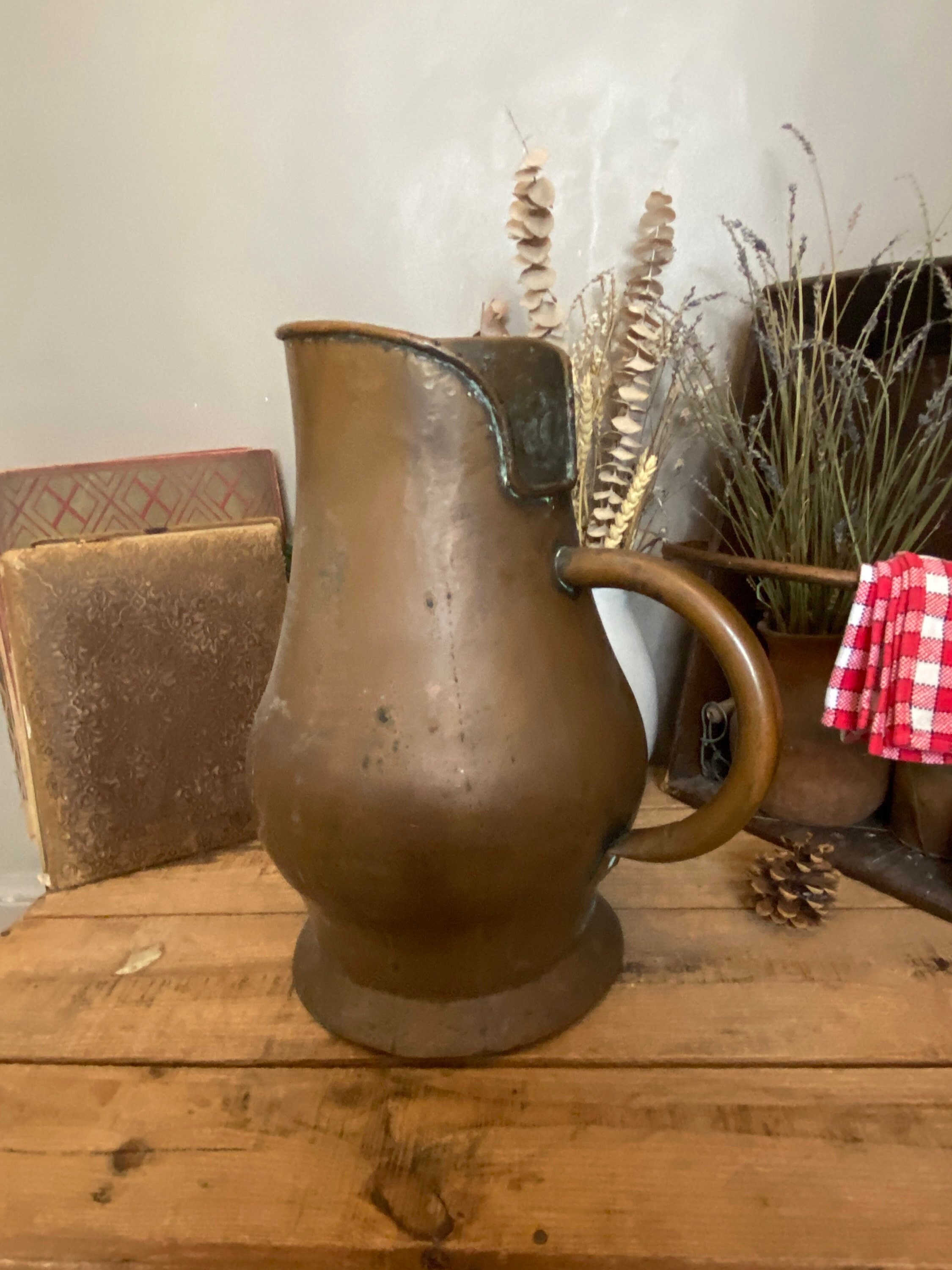 Antique French Xxl Bucket, Pichet en Cuivre Umbrella Stand Copper, Farmhouse Copper Vintage, Qualité