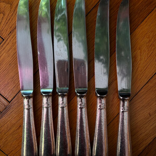 Christofle France 6 Antique French Silver Plated knife, 6 couteaux