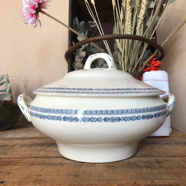 Antique Soupière Boch Freres Keramis, Bkf, Faience, Soupiere avec Couvercle, Ferme de Campagne, Made