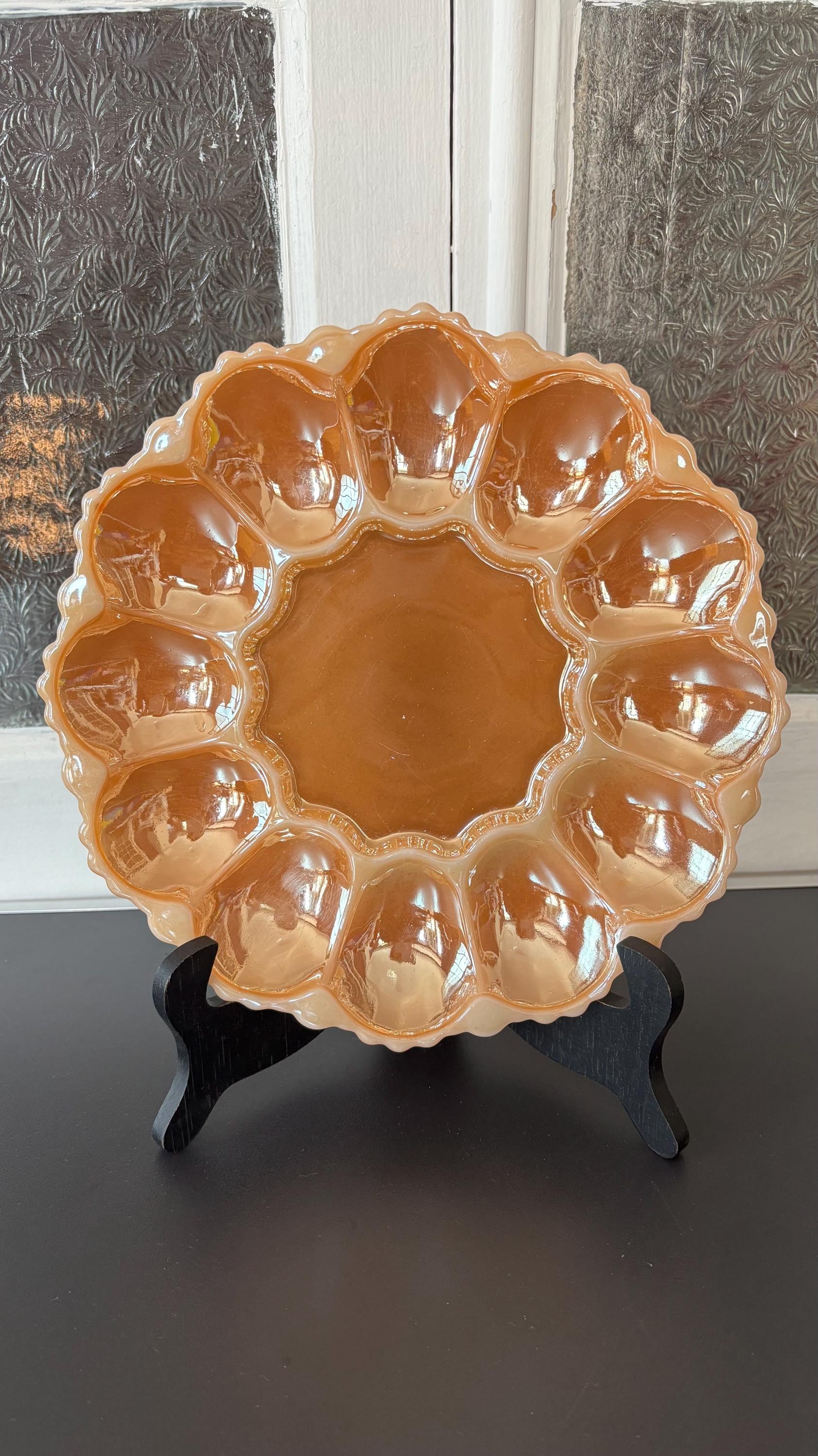 Vintage Anchor Hocking Fire King Peach Glazed Glass Egg Plate