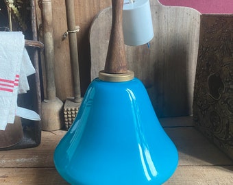 Blue Opaline Suspension Lights, vintage blue Pendant Light, Redesign Plafonnier, Mid Century Modern, MCM Hanging Lamp, Retro Light Fix