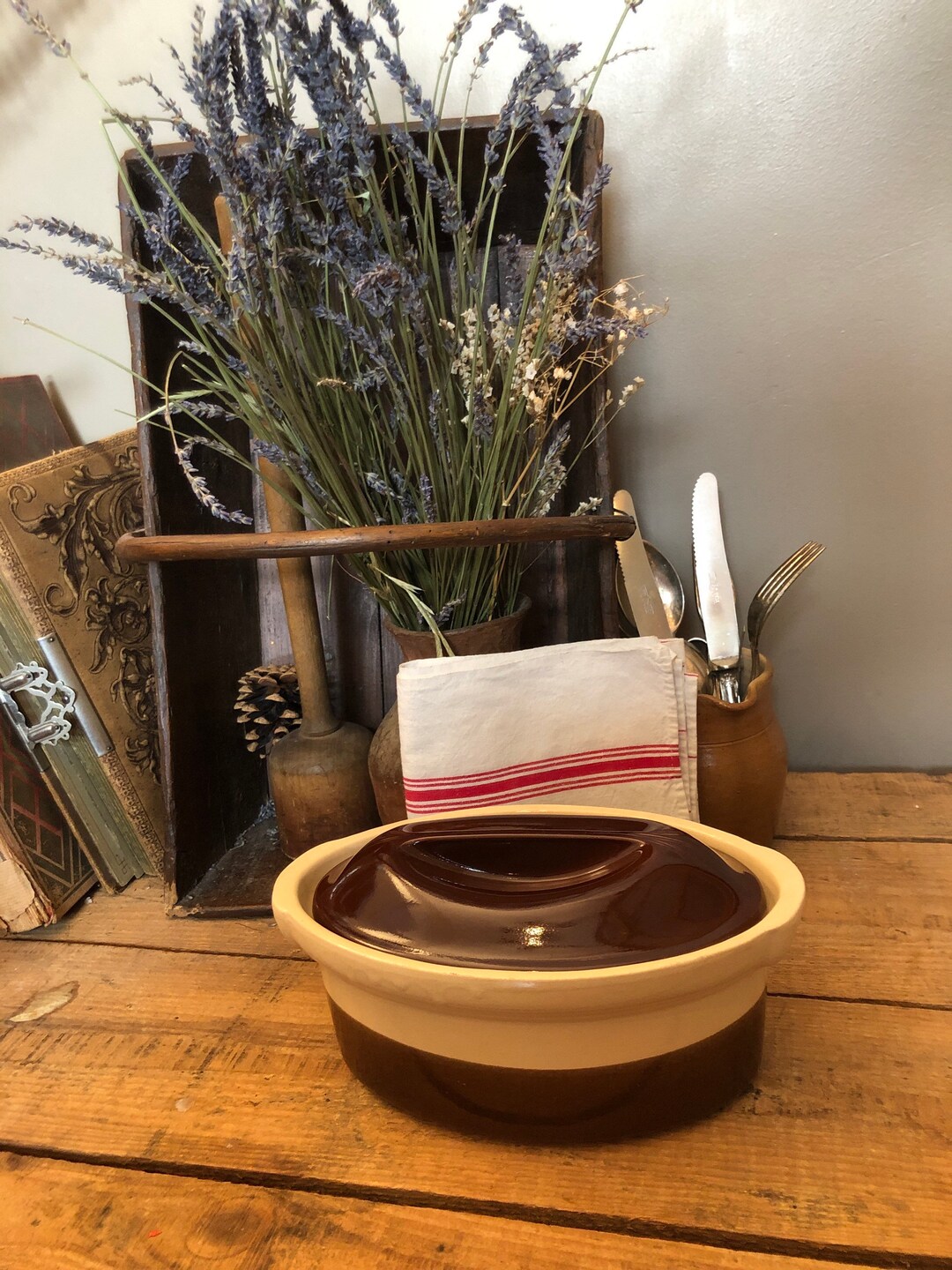 Vintage la Bourguignonne Terrine in Glazed Earthenware With Lid Made in