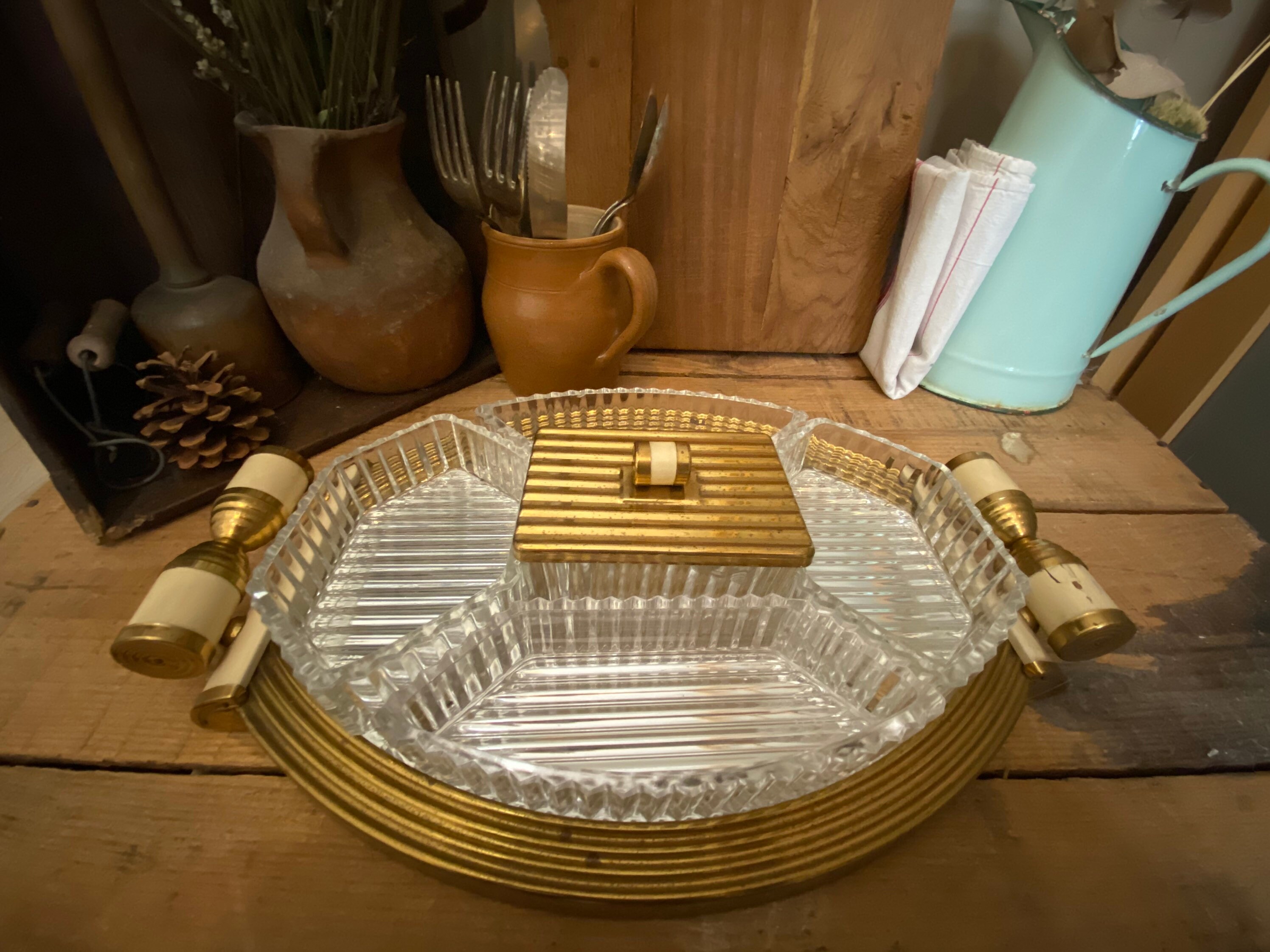 Vintage Brass Mirrored Vanity Tray, French Vintage Mirror Tray Art Deco 1930