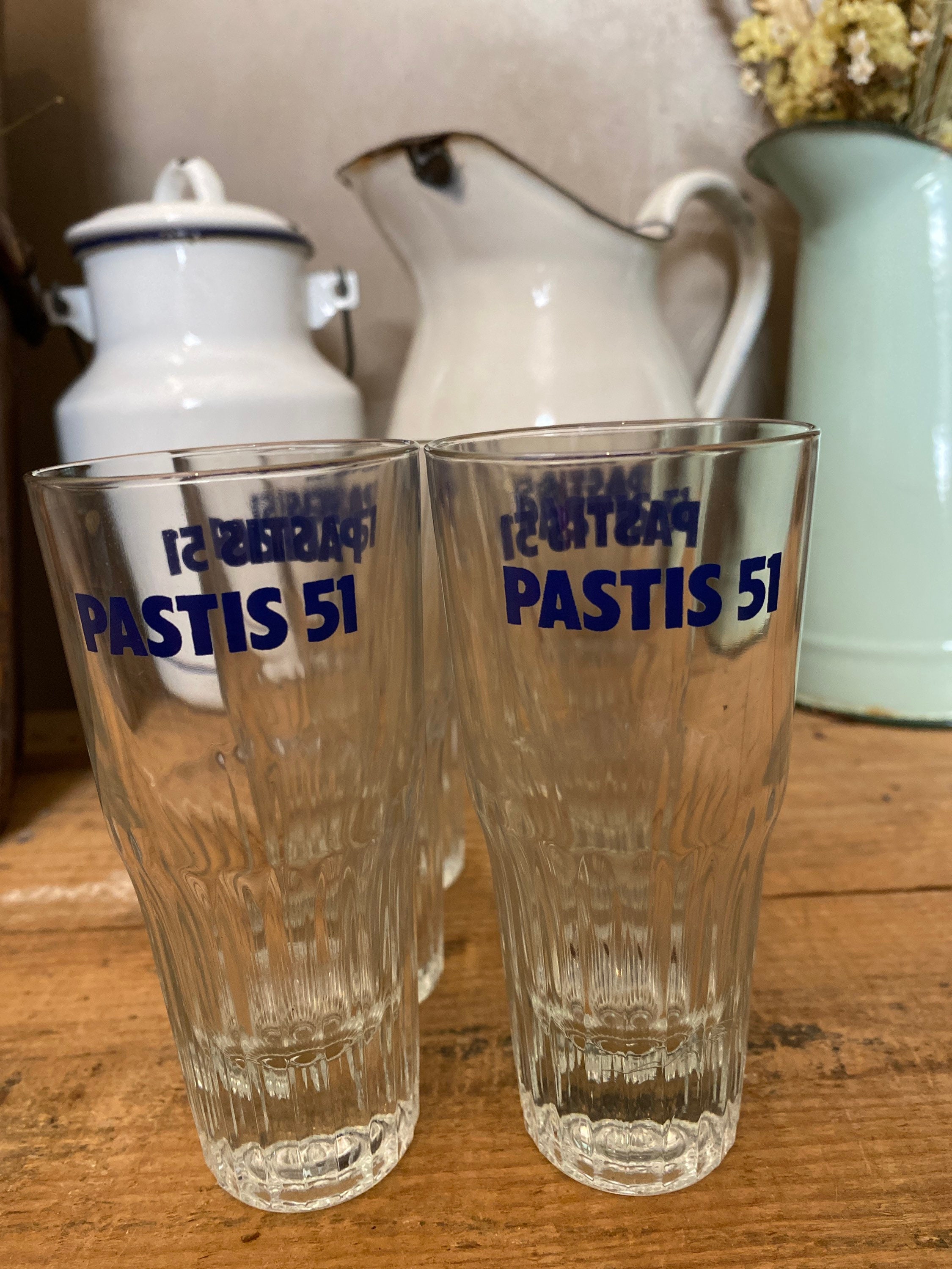 2 Verres Apéro Pastis, Vintage Français Bistro, Pastis Glass Verre Pastis Glass, Bistro Panier Acces