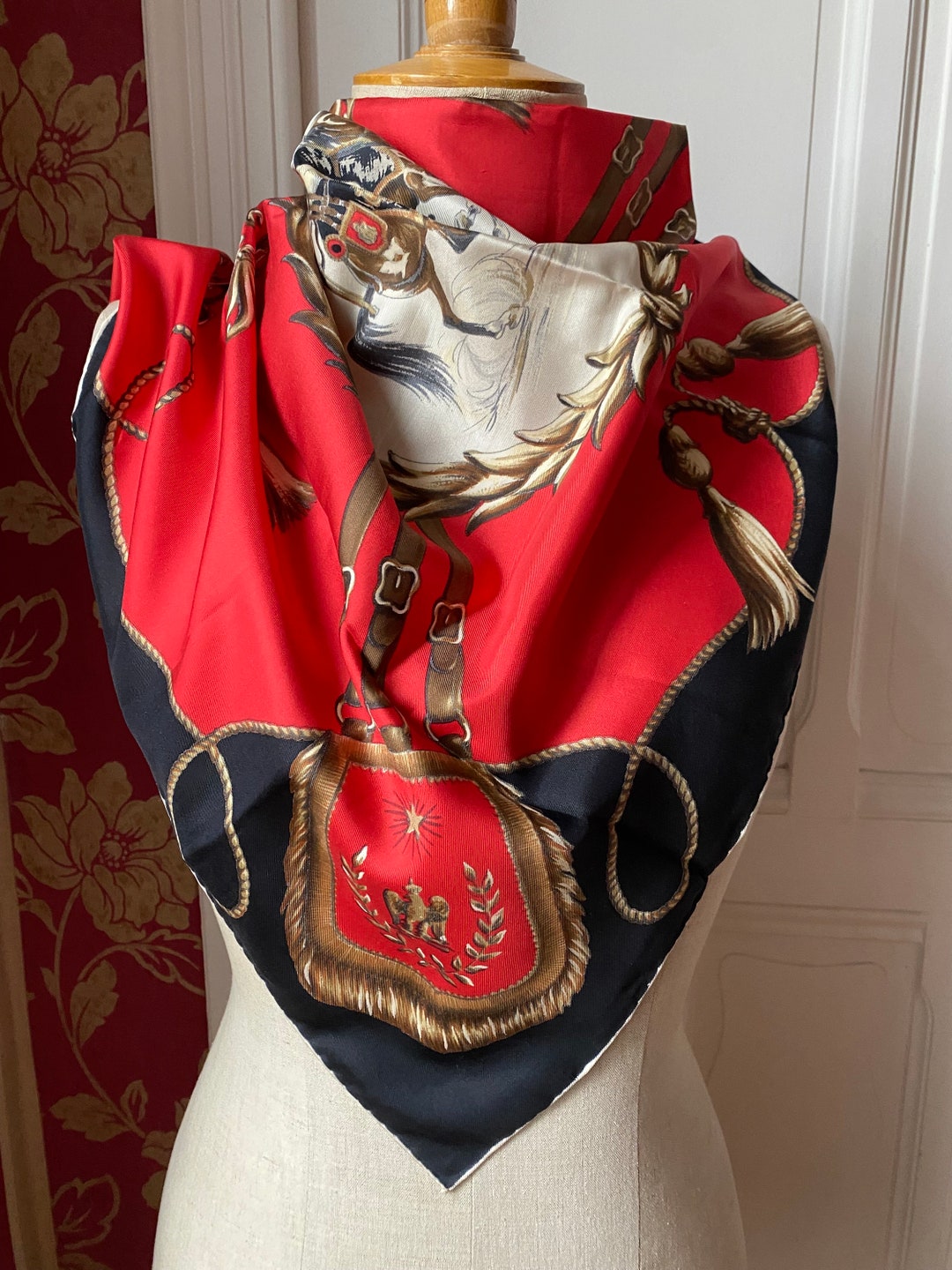 80s Vintage Classic Silk Scarf, 100 Natural Silk Scarf, Equestrian