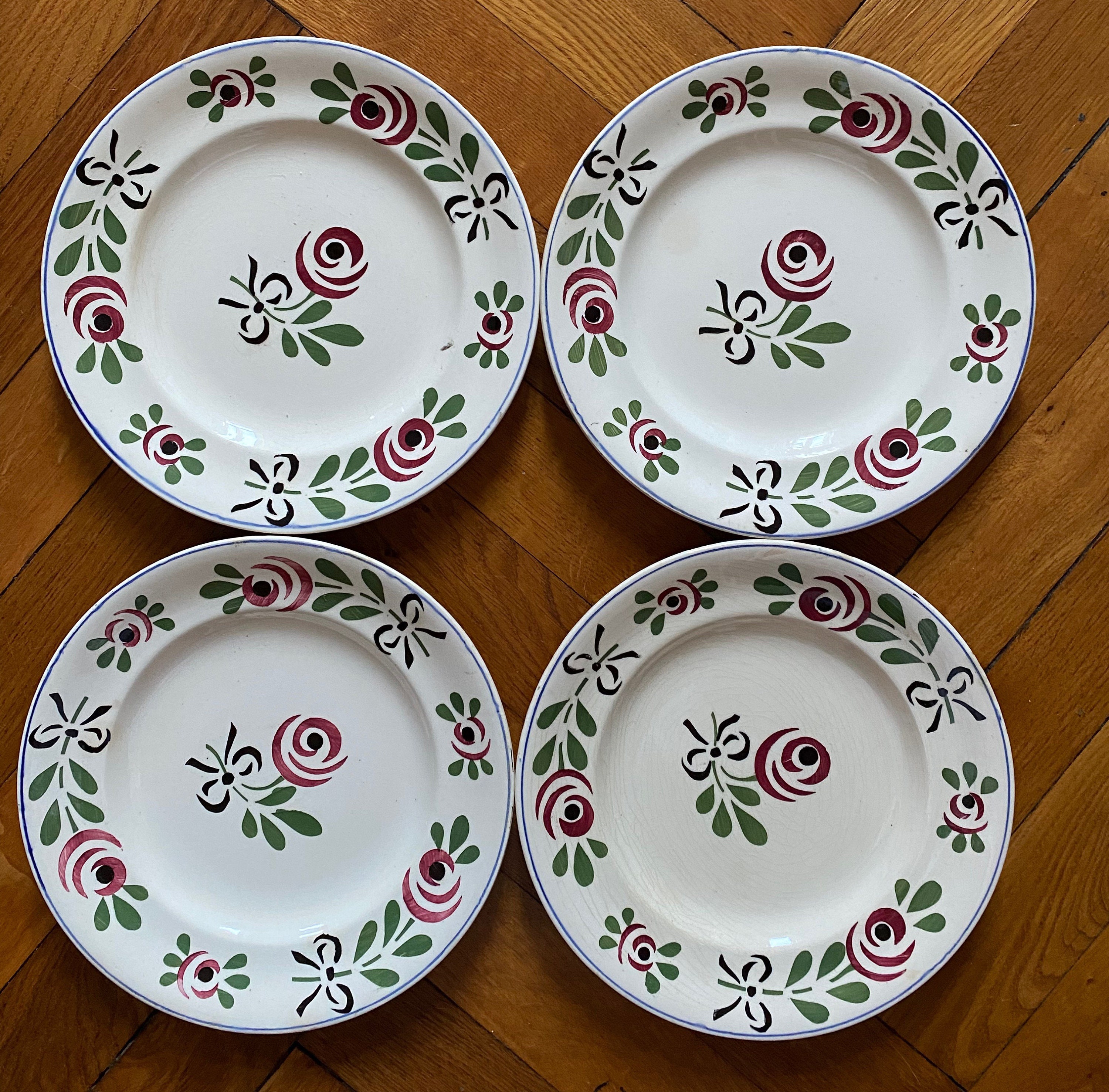 French Antique Earthenware Dinner X 4 Longwy , Bagatelle Pattern, Ironstone