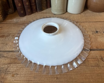 White Opaline Suspension Lights, Vintage French Lighting Shade Opaline Ceiling Light Antique Pleated Round Shade Art Deco 1930s